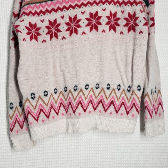 Wonder Nation Fairisle Sweater Girls Large 10-12 White Pink Holiday Winter Cozy - Picture 14 of 16